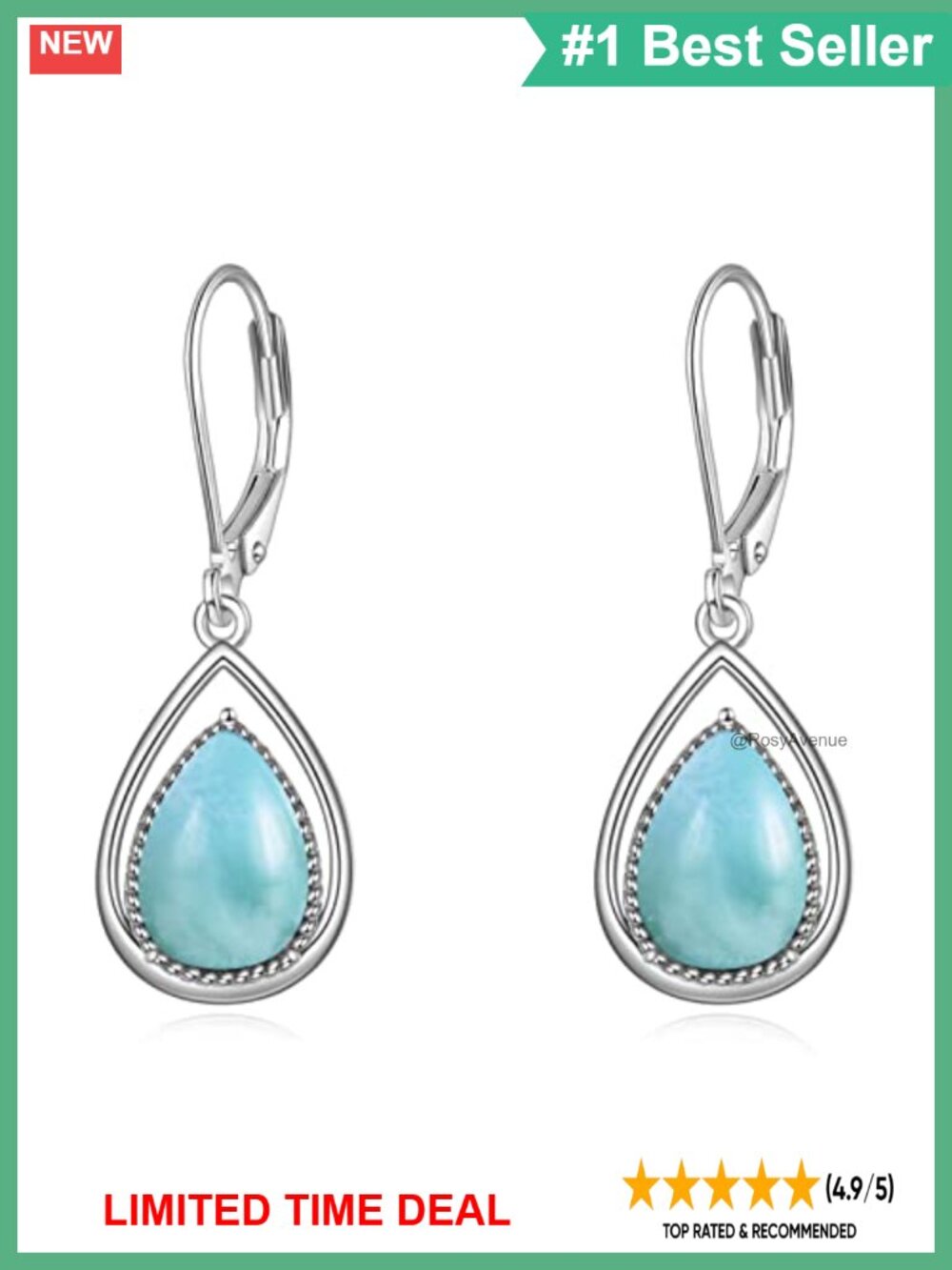 925 Sterling Silver Larimar Dangle Earrings Leverback Gift for Women